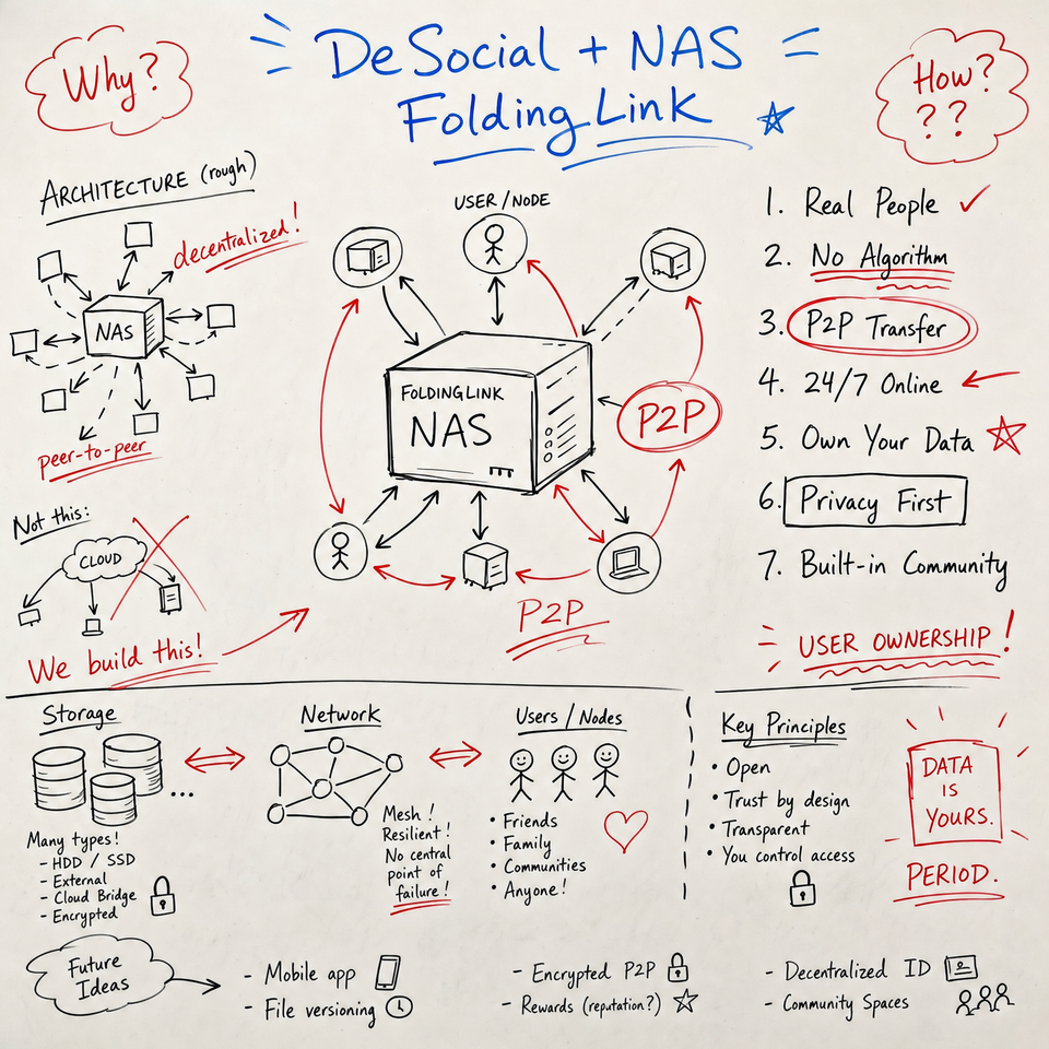FoldingLink DeSocial NAS concept whiteboard