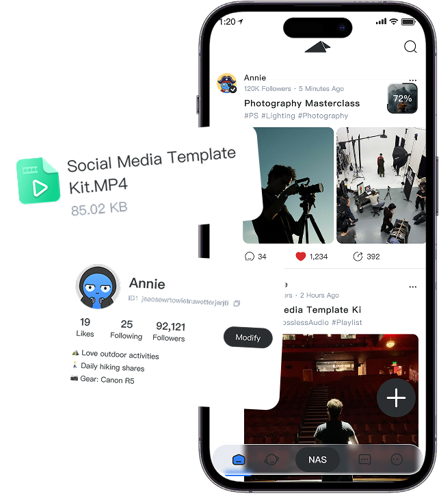 FoldingLink App feed, resource transfer, and profile interface